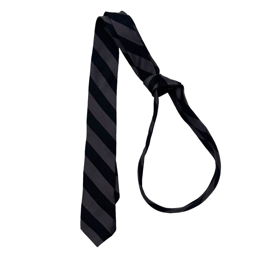 2008 DIESEL Black Gold 100% Silk Black & Gray Striped 1.75" Wide Tie 55" Italy